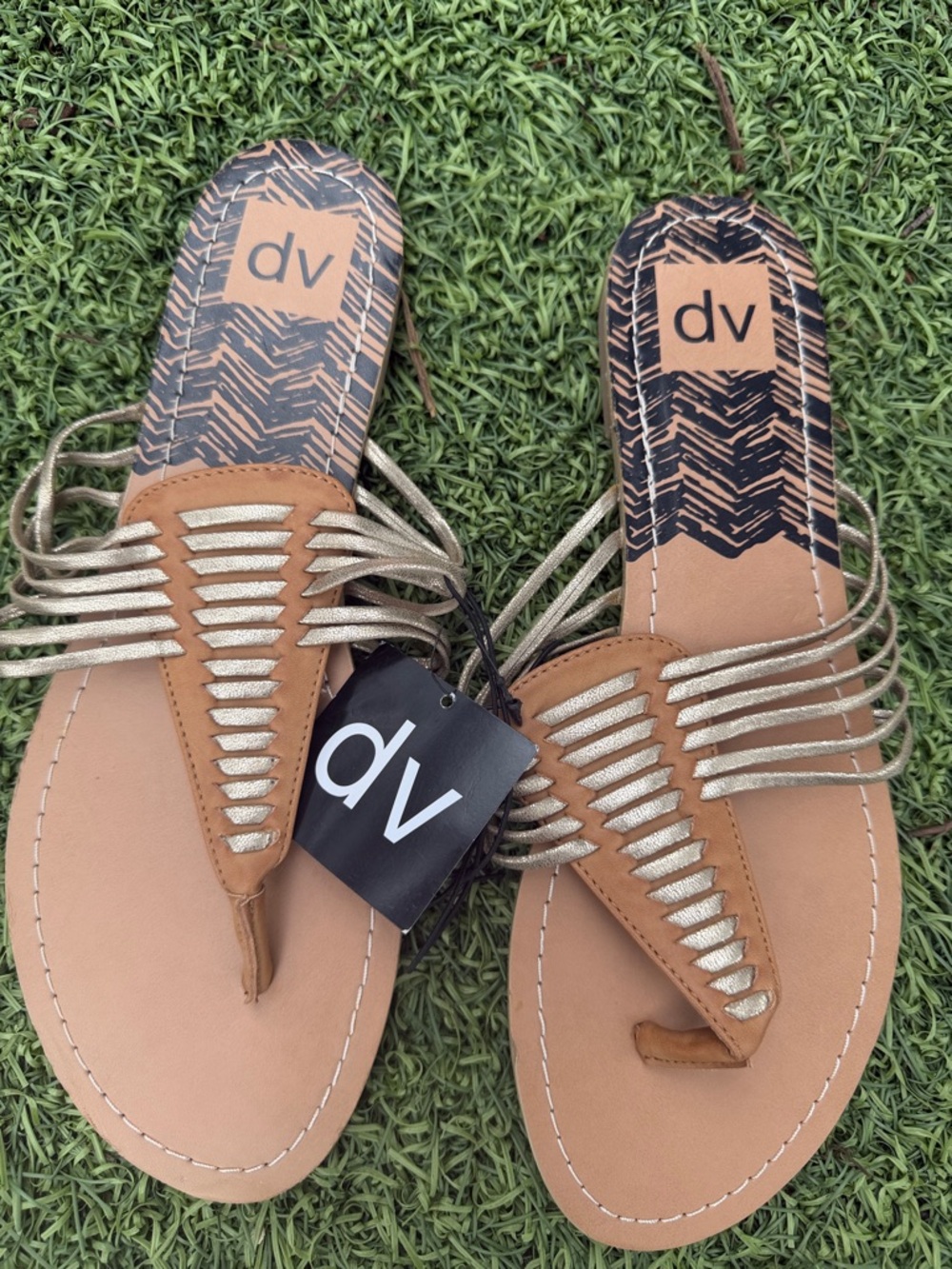 DV by Dolce Vita Tan Sandals with Metallic Gold Straps